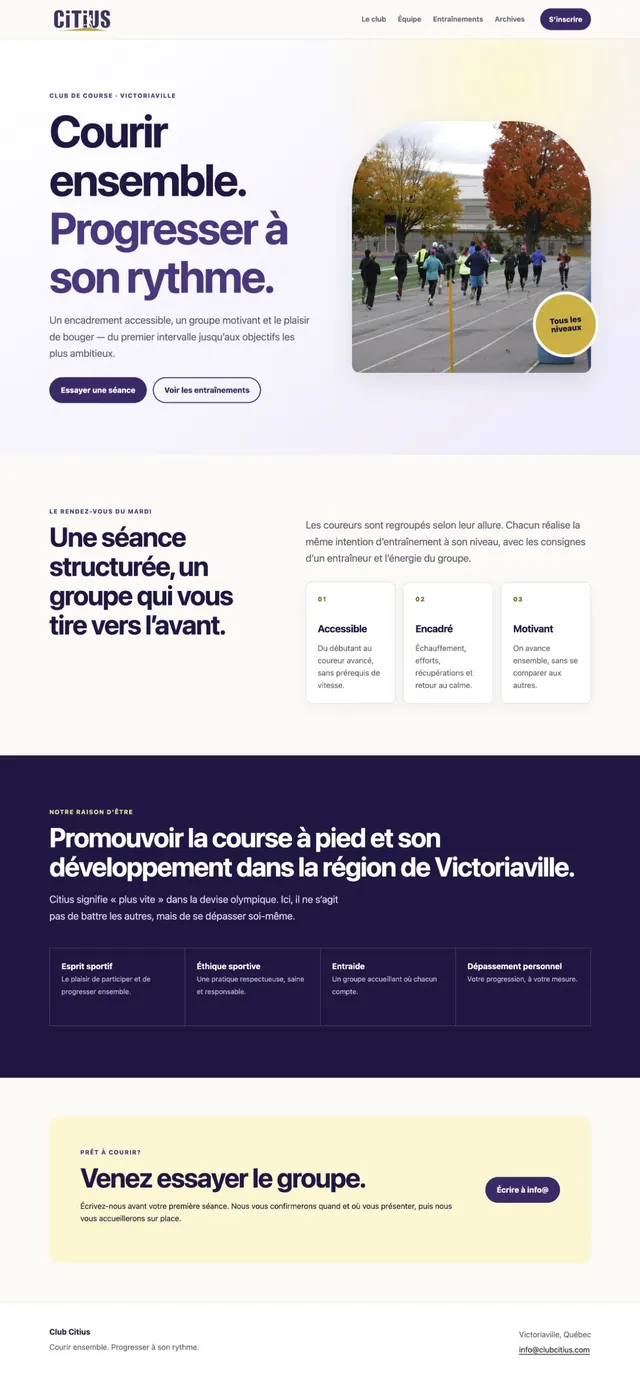 The first coded Citius homepage with a split hero, gradient background and rounded photo.